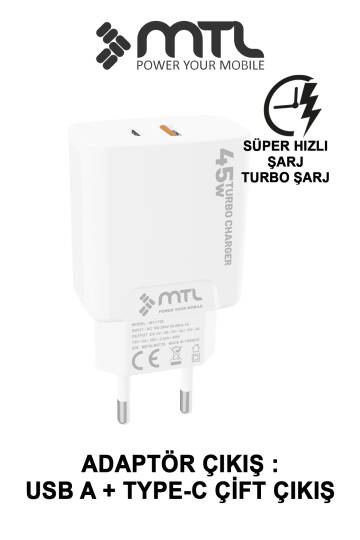 45W Turbo Şarj Çift Çıkış Type-C + USB Adaptör Süper Fast Şarj Başlığı MT1755 - 2