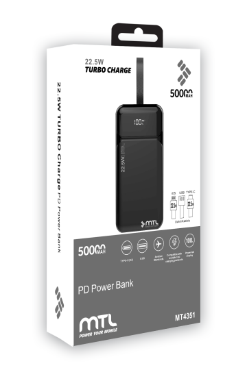 50000 mAh 22.5W Turbo Şarj Dahili Kablolu Dijital LED Göstergeli PD ve QC 3.0 Powerbank MT4351 - 7