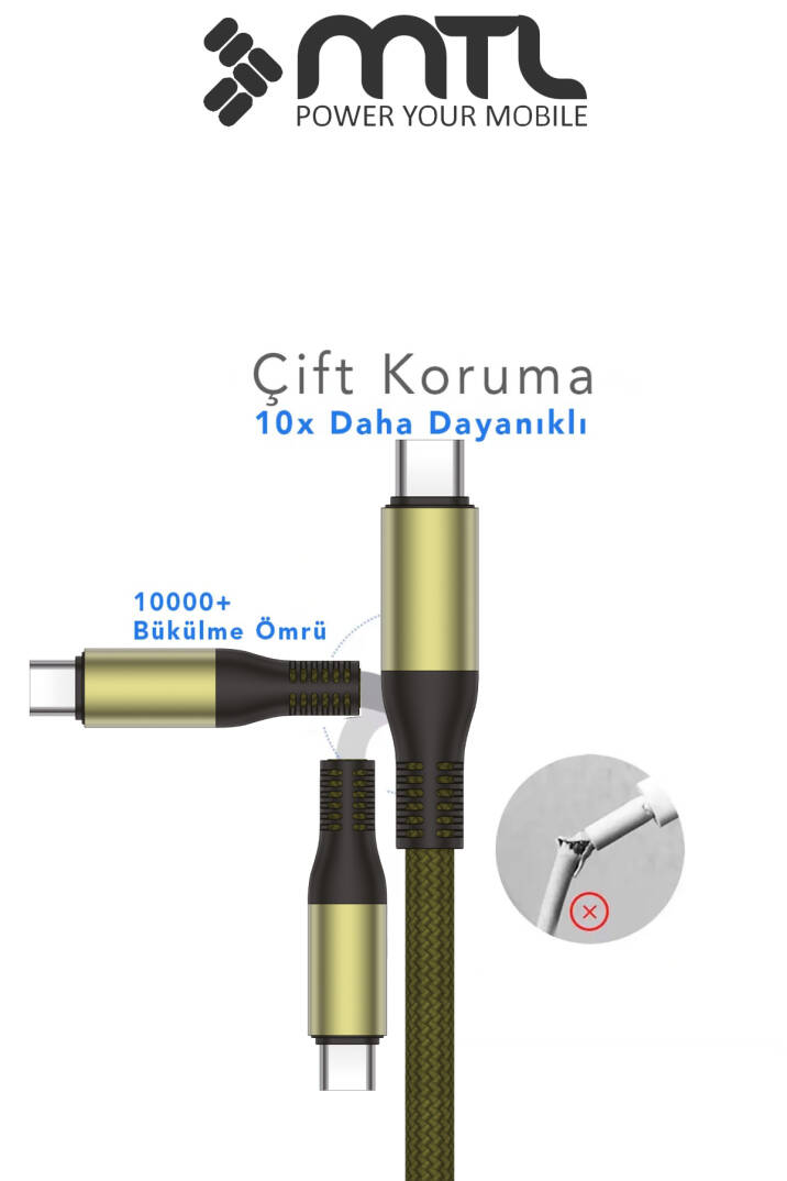 60W PD Type-C to Type-C Metal Başlıklı Örgülü Hızlı Şarj ve Data Kablosu 1.5 Metre MT2123 - 5