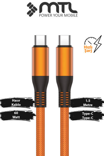 60W PD Type-C to Type-C Metal Başlıklı Örgülü Hızlı Şarj ve Data Kablosu 1.5 Metre MT2123 - 7