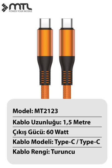 60W PD Type-C to Type-C Metal Başlıklı Örgülü Hızlı Şarj ve Data Kablosu 1.5 Metre MT2123 - 8