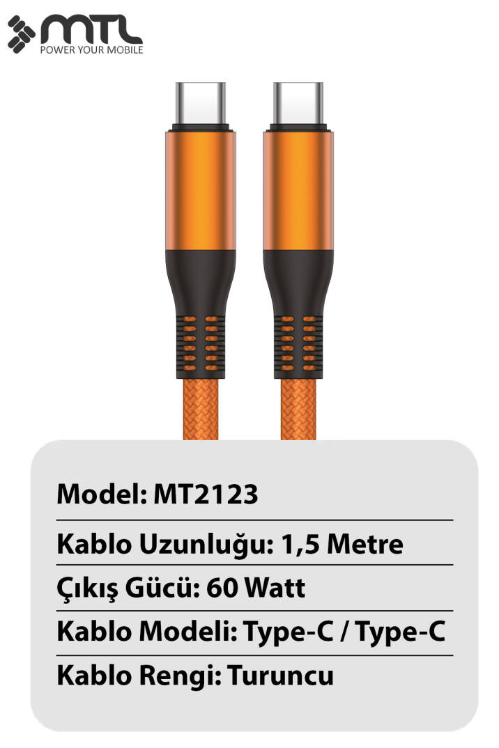 60W PD Type-C to Type-C Metal Başlıklı Örgülü Hızlı Şarj ve Data Kablosu 1.5 Metre MT2123 - 8