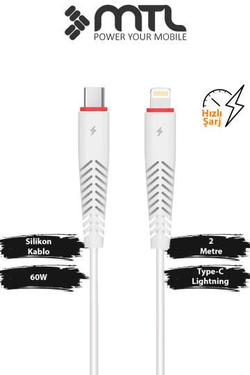 60W Type-C to Lightning Turbo Hızlı Şarj ve Data Kablosu 2 Metre MT2212