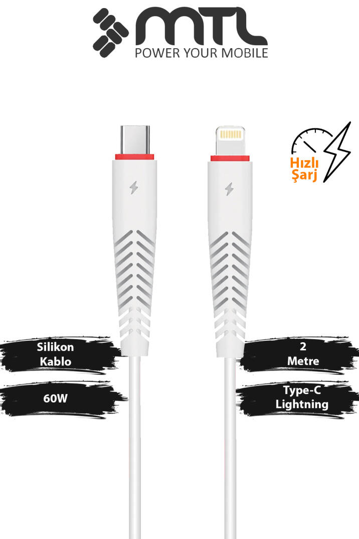 60W Type-C to Lightning Turbo Hızlı Şarj ve Data Kablosu 2 Metre MT2212 - 1