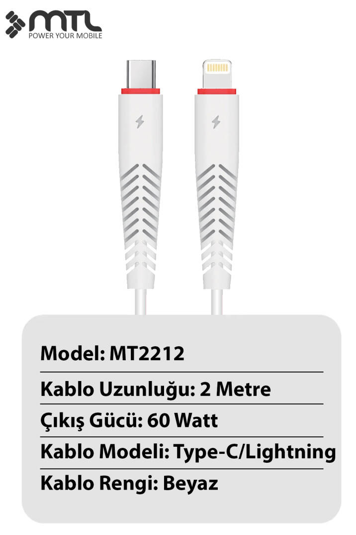 60W Type-C to Lightning Turbo Hızlı Şarj ve Data Kablosu 2 Metre MT2212 - 2