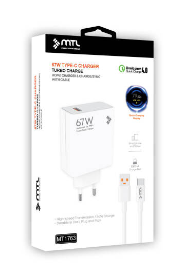 67W Turbo Şarj Saniyeli USB Adaptör + USB Type-C Kablo Hızlı Şarj Seti MT1763 - 7