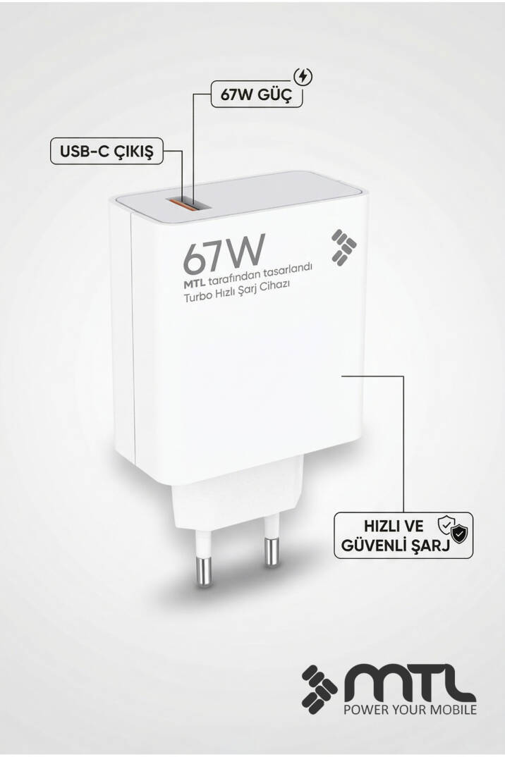 67W Turbo Şarj Saniyeli USB Adaptör + USB Type-C Kablo Hızlı Şarj Seti MT1764 - 4