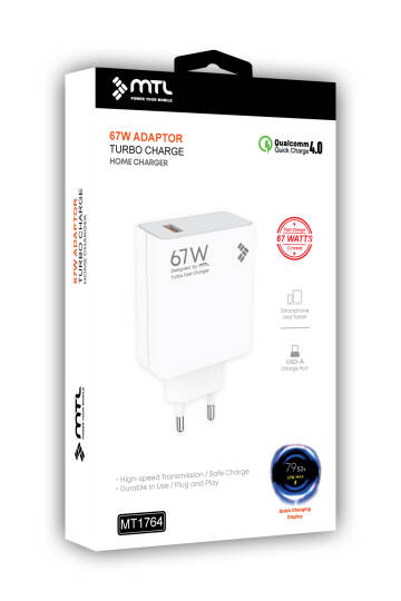 67W Turbo Şarj Saniyeli USB Adaptör + USB Type-C Kablo Hızlı Şarj Seti MT1764 - 7