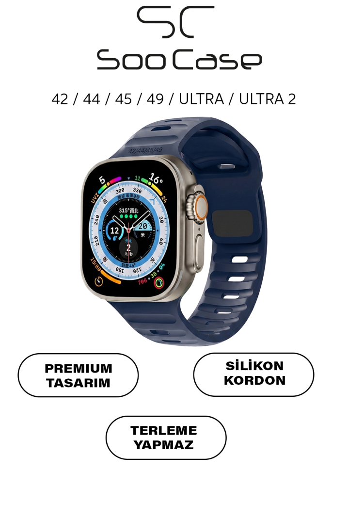Apple Watch Serisi Uyumlu Suya Dayanıklı Çift Yönlü Esnek Silikon Kayış Kordon SOO-100 - 1