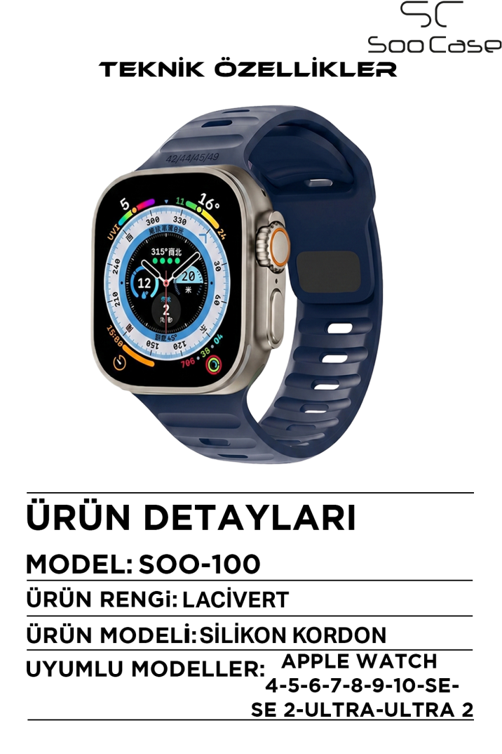Apple Watch Serisi Uyumlu Suya Dayanıklı Çift Yönlü Esnek Silikon Kayış Kordon SOO-100 - 3