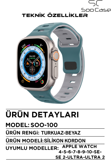 Apple Watch Serisi Uyumlu Suya Dayanıklı Çift Yönlü Esnek Silikon Kayış Kordon SOO-100 - 9
