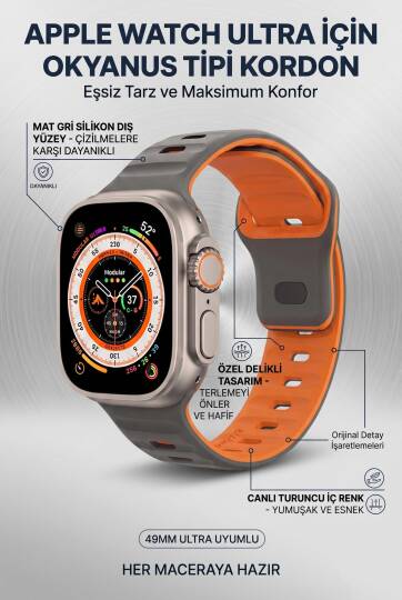 Apple Watch Serisi Uyumlu Suya Dayanıklı Çift Yönlü Esnek Silikon Kayış Kordon SOO-100 - 17