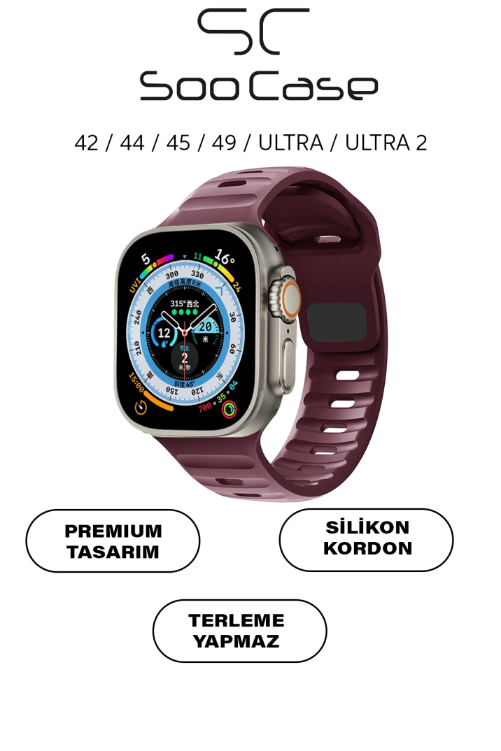 Apple Watch Tüm Seriler Uyumlu Suya Dayanıklı Esnek Silikon Okyanus Kayış Kordon SOO-102 - 1