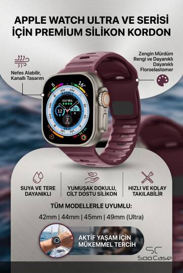 Apple Watch Tüm Seriler Uyumlu Suya Dayanıklı Esnek Silikon Okyanus Kayış Kordon SOO-102 - 5