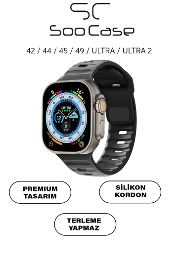 Apple Watch Tüm Seriler Uyumlu Suya Dayanıklı Esnek Silikon Okyanus Kayış Kordon SOO-102 Siyah