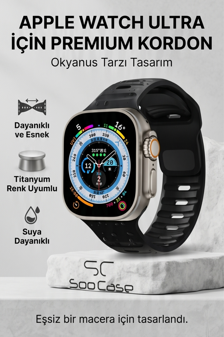 Apple Watch Tüm Seriler Uyumlu Suya Dayanıklı Esnek Silikon Okyanus Kayış Kordon SOO-102 - 12