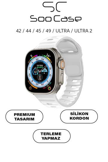 Apple Watch Tüm Seriler Uyumlu Suya Dayanıklı Esnek Silikon Okyanus Kayış Kordon SOO-102 Beyaz