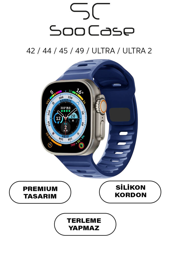 Apple Watch Tüm Seriler Uyumlu Suya Dayanıklı Esnek Silikon Okyanus Kayış Kordon SOO-102 - 22