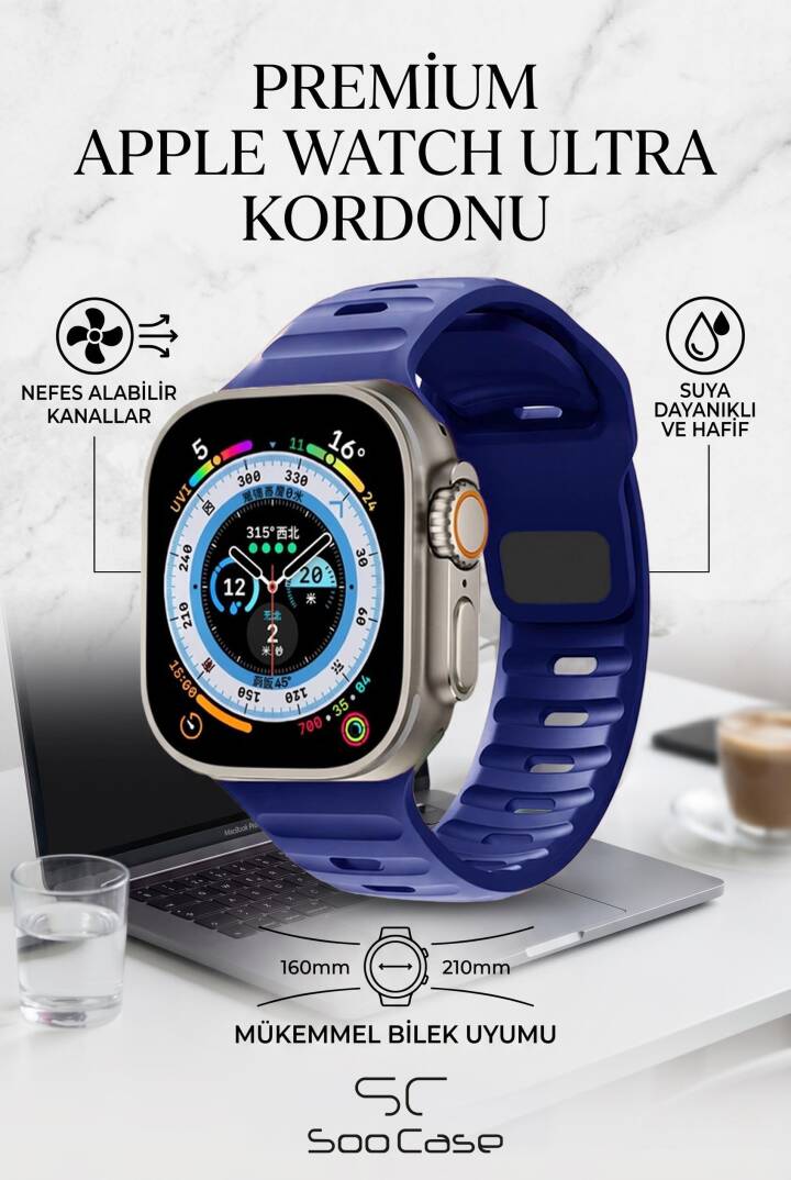 Apple Watch Tüm Seriler Uyumlu Suya Dayanıklı Esnek Silikon Okyanus Kayış Kordon SOO-102 - 24