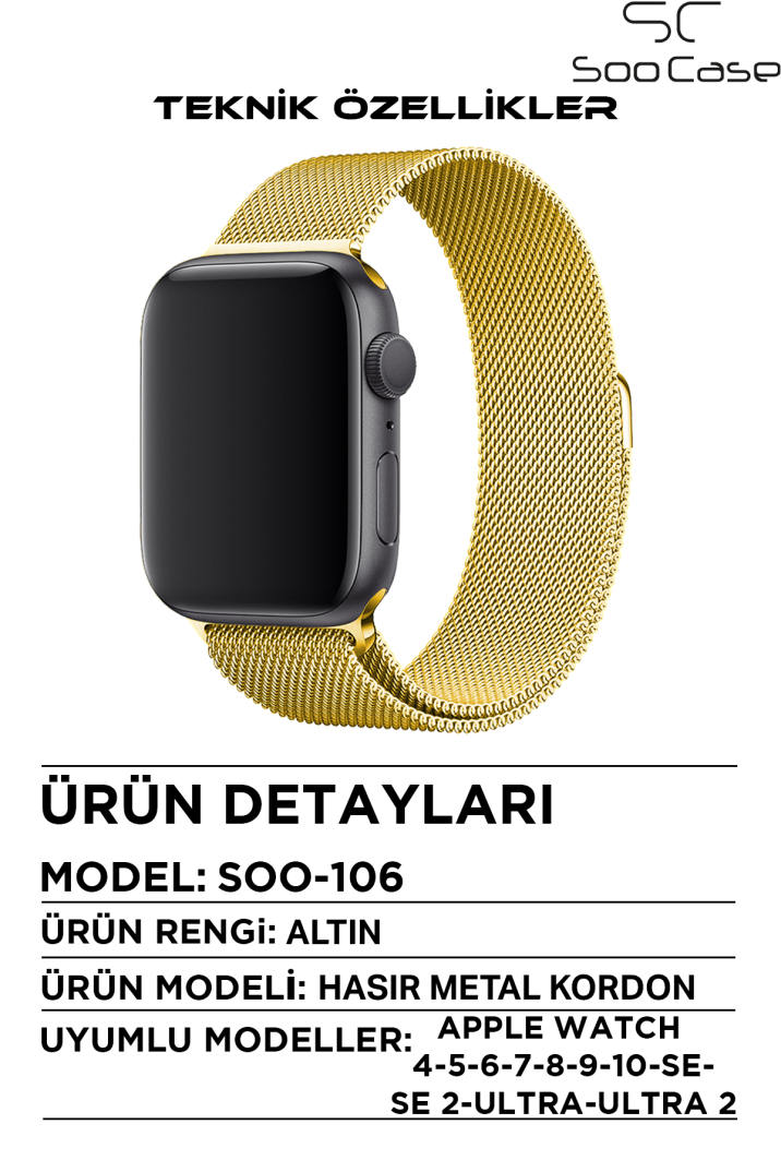 Apple Watch Tüm Serilerle Uyumlu Paslanmaz Çelik Hasır Milanese Kordon SOO-106 - 3