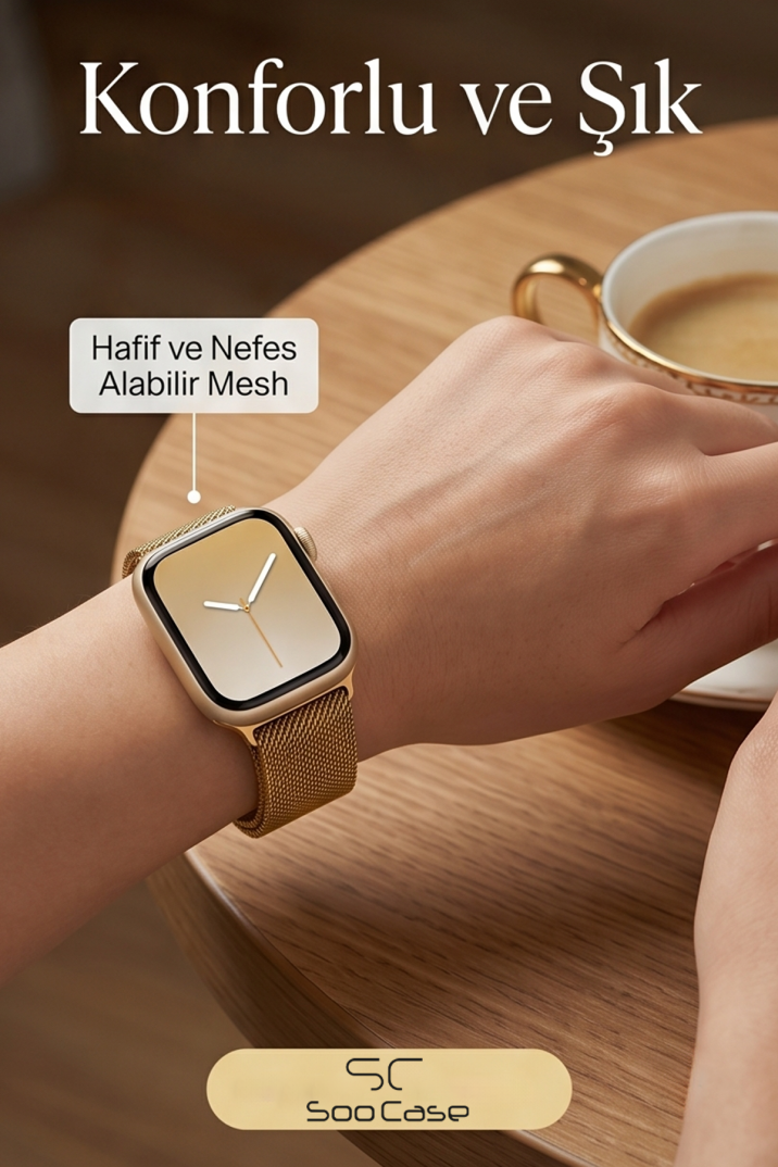 Apple Watch Tüm Serilerle Uyumlu Paslanmaz Çelik Hasır Milanese Kordon SOO-106 - 4