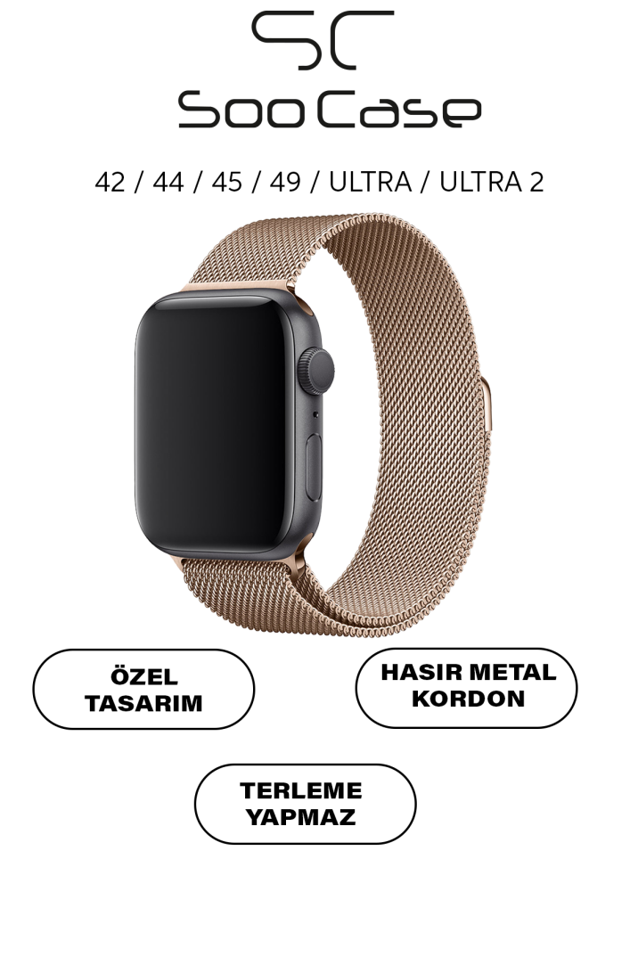 Apple Watch Tüm Serilerle Uyumlu Paslanmaz Çelik Hasır Milanese Kordon SOO-106 - 8