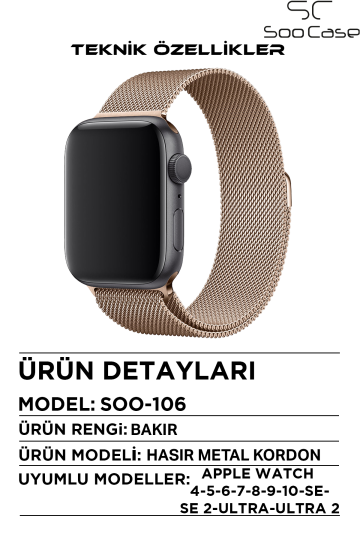 Apple Watch Tüm Serilerle Uyumlu Paslanmaz Çelik Hasır Milanese Kordon SOO-106 - 10