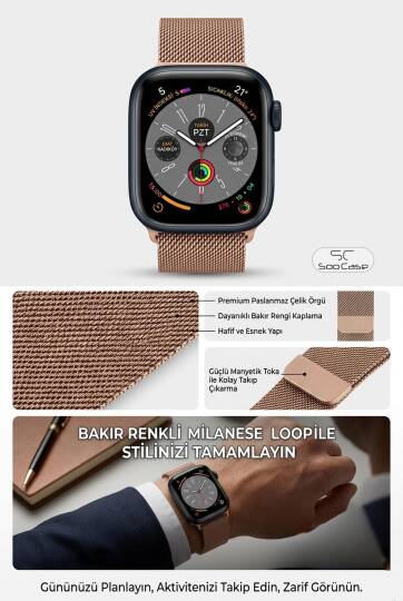 Apple Watch Tüm Serilerle Uyumlu Paslanmaz Çelik Hasır Milanese Kordon SOO-106 - 11