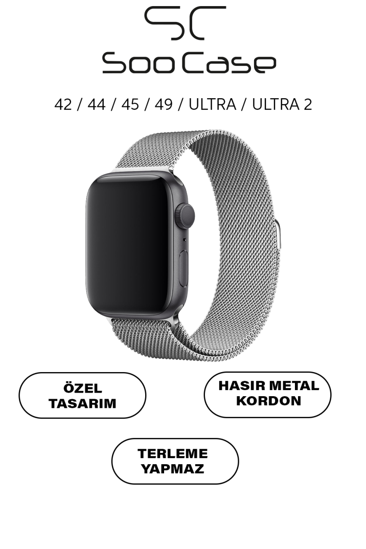 Apple Watch Tüm Serilerle Uyumlu Paslanmaz Çelik Hasır Milanese Kordon SOO-106 - 13