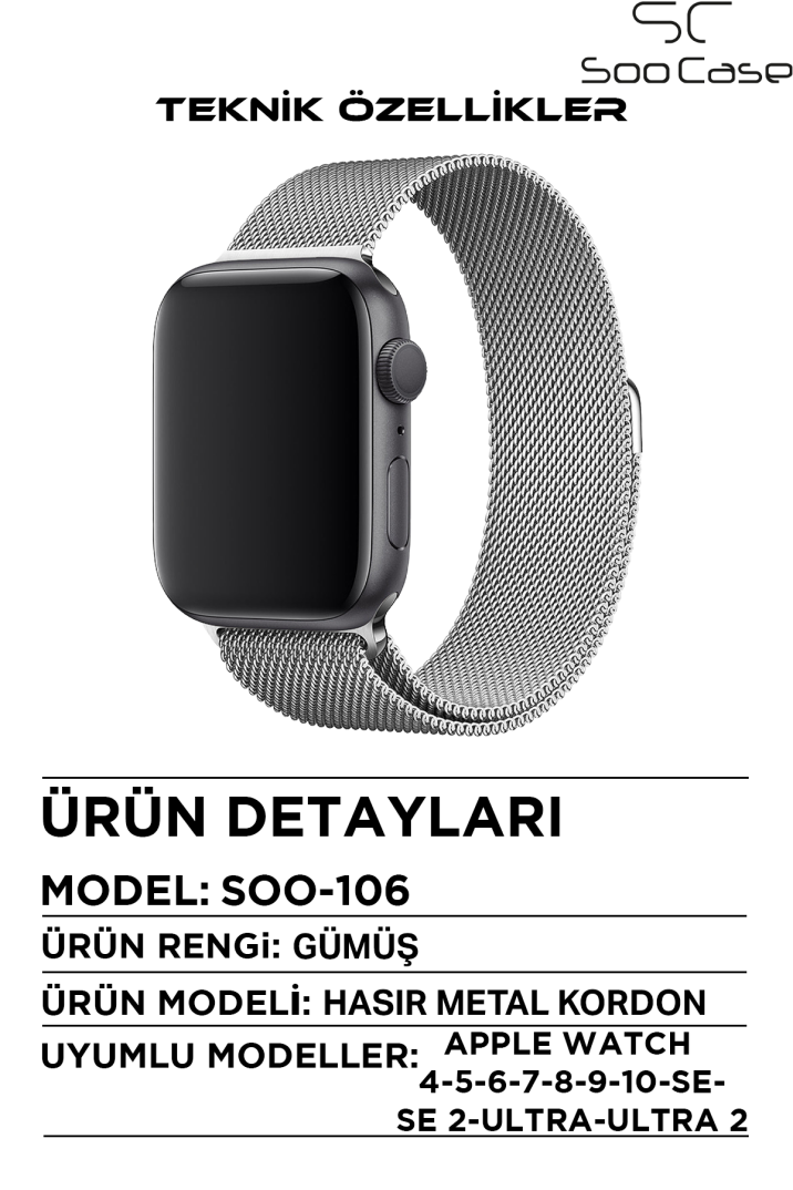 Apple Watch Tüm Serilerle Uyumlu Paslanmaz Çelik Hasır Milanese Kordon SOO-106 - 15