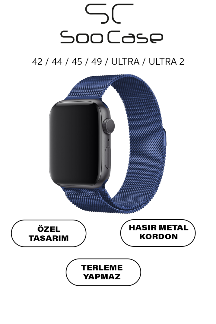 Apple Watch Tüm Serilerle Uyumlu Paslanmaz Çelik Hasır Milanese Kordon SOO-106 - 18