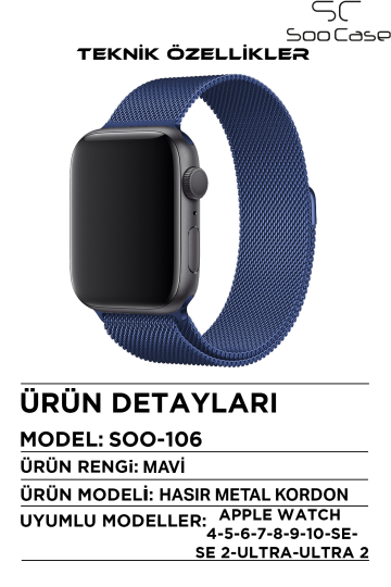 Apple Watch Tüm Serilerle Uyumlu Paslanmaz Çelik Hasır Milanese Kordon SOO-106 - 20