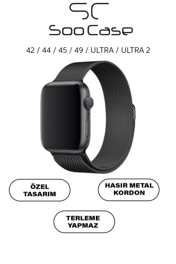 Apple Watch Tüm Serilerle Uyumlu Paslanmaz Çelik Hasır Milanese Kordon SOO-106 - 23