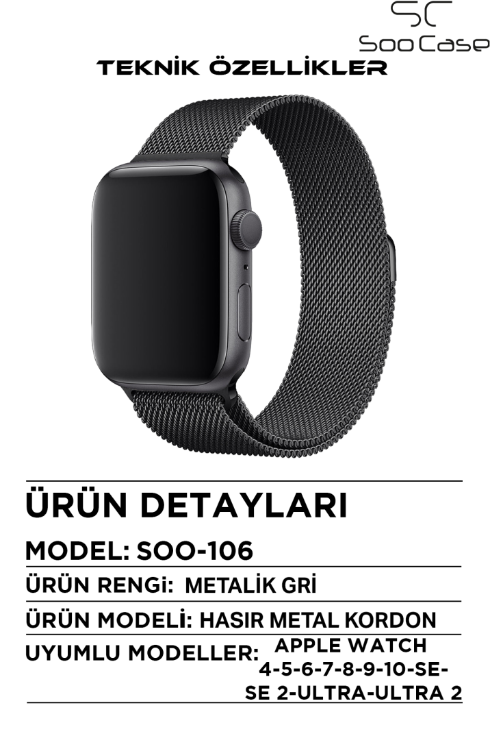 Apple Watch Tüm Serilerle Uyumlu Paslanmaz Çelik Hasır Milanese Kordon SOO-106 - 25