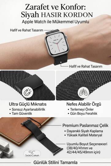 Apple Watch Tüm Serilerle Uyumlu Paslanmaz Çelik Hasır Milanese Kordon SOO-106 - 26
