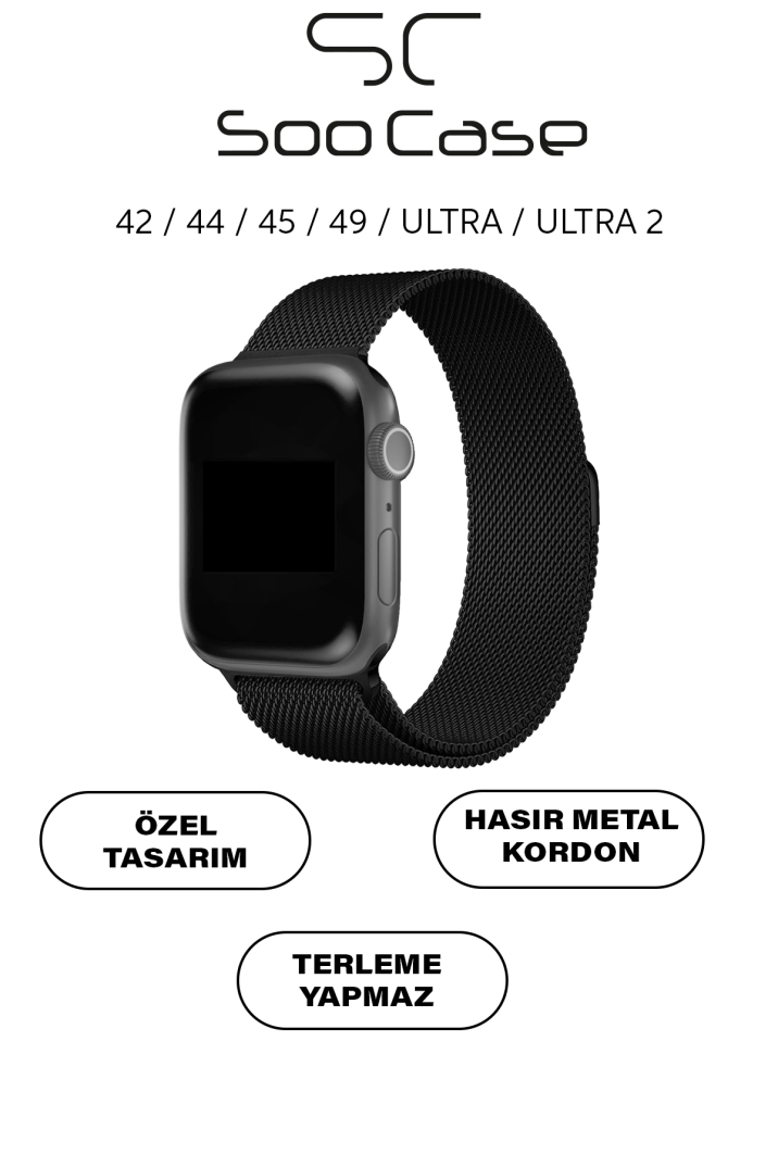 Apple Watch Tüm Serilerle Uyumlu Paslanmaz Çelik Hasır Milanese Kordon SOO-106 - 28