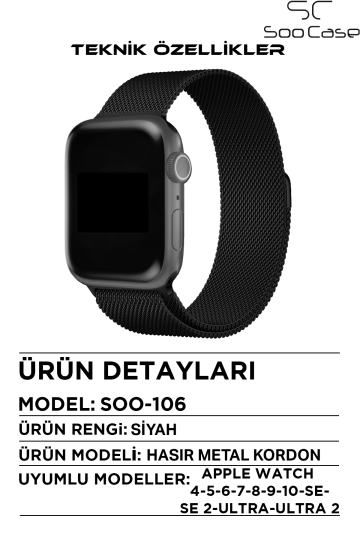 Apple Watch Tüm Serilerle Uyumlu Paslanmaz Çelik Hasır Milanese Kordon SOO-106 - 30