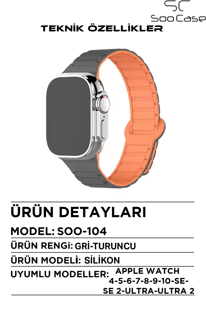 Apple Watch Tüm Serilerle Uyumlu Premium Çift Yönlü Manyetik Silikon Kayış Kordon SOO-104 - 3
