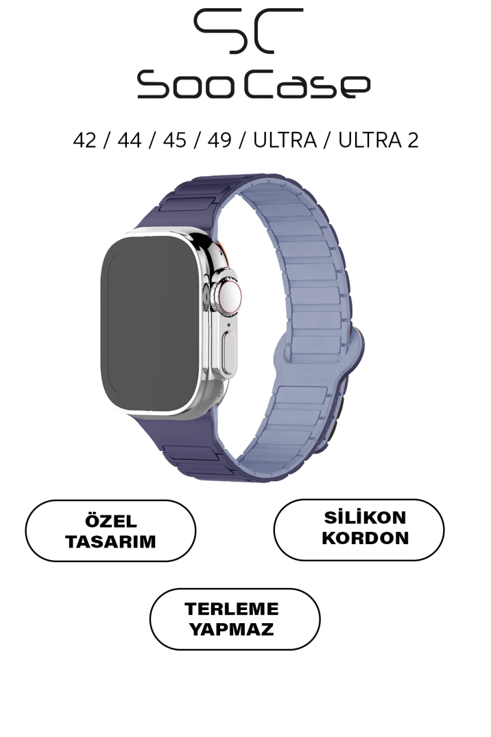 Apple Watch Tüm Serilerle Uyumlu Premium Çift Yönlü Manyetik Silikon Kayış Kordon SOO-104 - 6