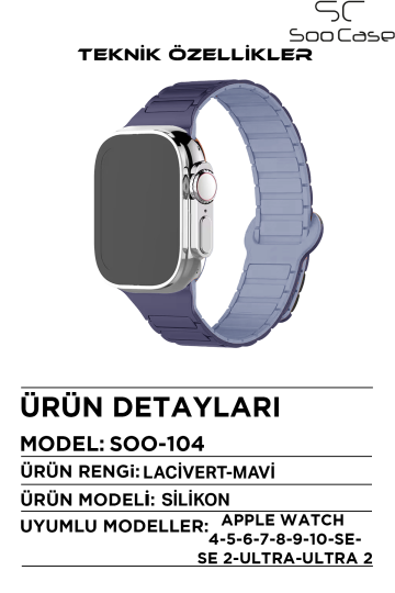 Apple Watch Tüm Serilerle Uyumlu Premium Çift Yönlü Manyetik Silikon Kayış Kordon SOO-104 - 8