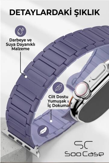 Apple Watch Tüm Serilerle Uyumlu Premium Çift Yönlü Manyetik Silikon Kayış Kordon SOO-104 - 10