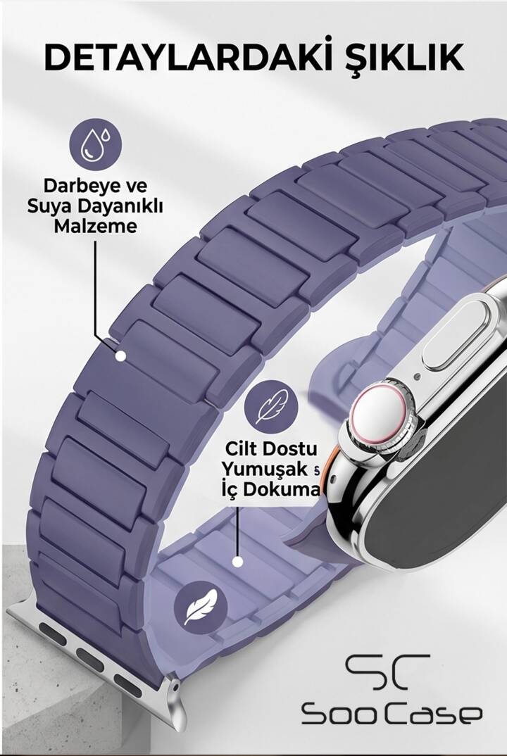 Apple Watch Tüm Serilerle Uyumlu Premium Çift Yönlü Manyetik Silikon Kayış Kordon SOO-104 - 10