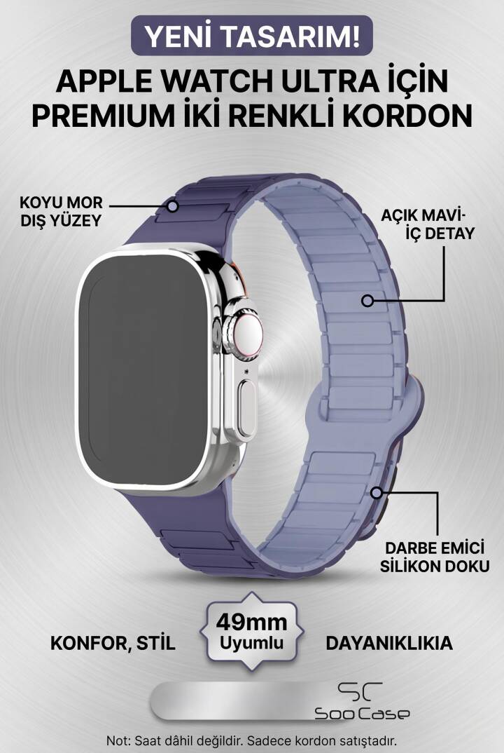 Apple Watch Tüm Serilerle Uyumlu Premium Çift Yönlü Manyetik Silikon Kayış Kordon SOO-104 - 11