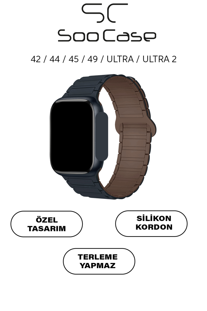 Apple Watch Tüm Serilerle Uyumlu Premium Çift Yönlü Manyetik Silikon Kayış Kordon SOO-104 - 13