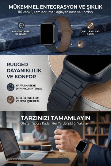 Apple Watch Tüm Serilerle Uyumlu Premium Çift Yönlü Manyetik Silikon Kayış Kordon SOO-104 - 16
