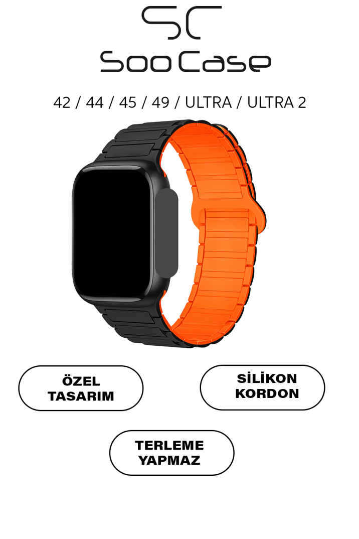 Apple Watch Tüm Serilerle Uyumlu Premium Çift Yönlü Manyetik Silikon Kayış Kordon SOO-104 - 18