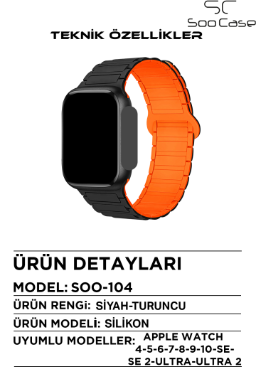 Apple Watch Tüm Serilerle Uyumlu Premium Çift Yönlü Manyetik Silikon Kayış Kordon SOO-104 - 20