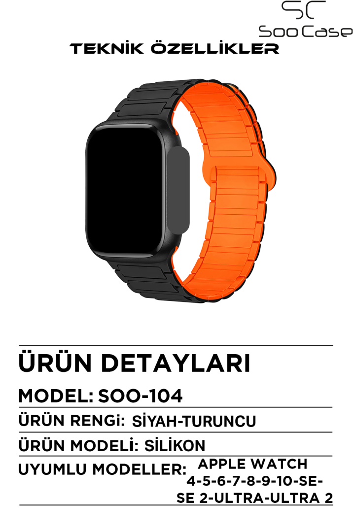 Apple Watch Tüm Serilerle Uyumlu Premium Çift Yönlü Manyetik Silikon Kayış Kordon SOO-104 - 20