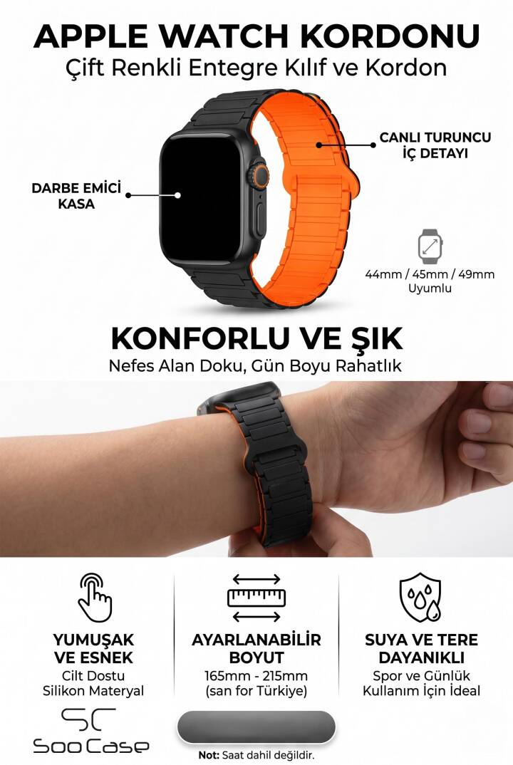 Apple Watch Tüm Serilerle Uyumlu Premium Çift Yönlü Manyetik Silikon Kayış Kordon SOO-104 - 21