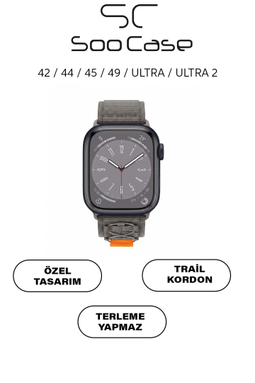 Apple Watch Ultra Uyumlu 49mm / 45mm Taktik Kalın Kumaş Cırt Cırtlı Kordon SOO-108